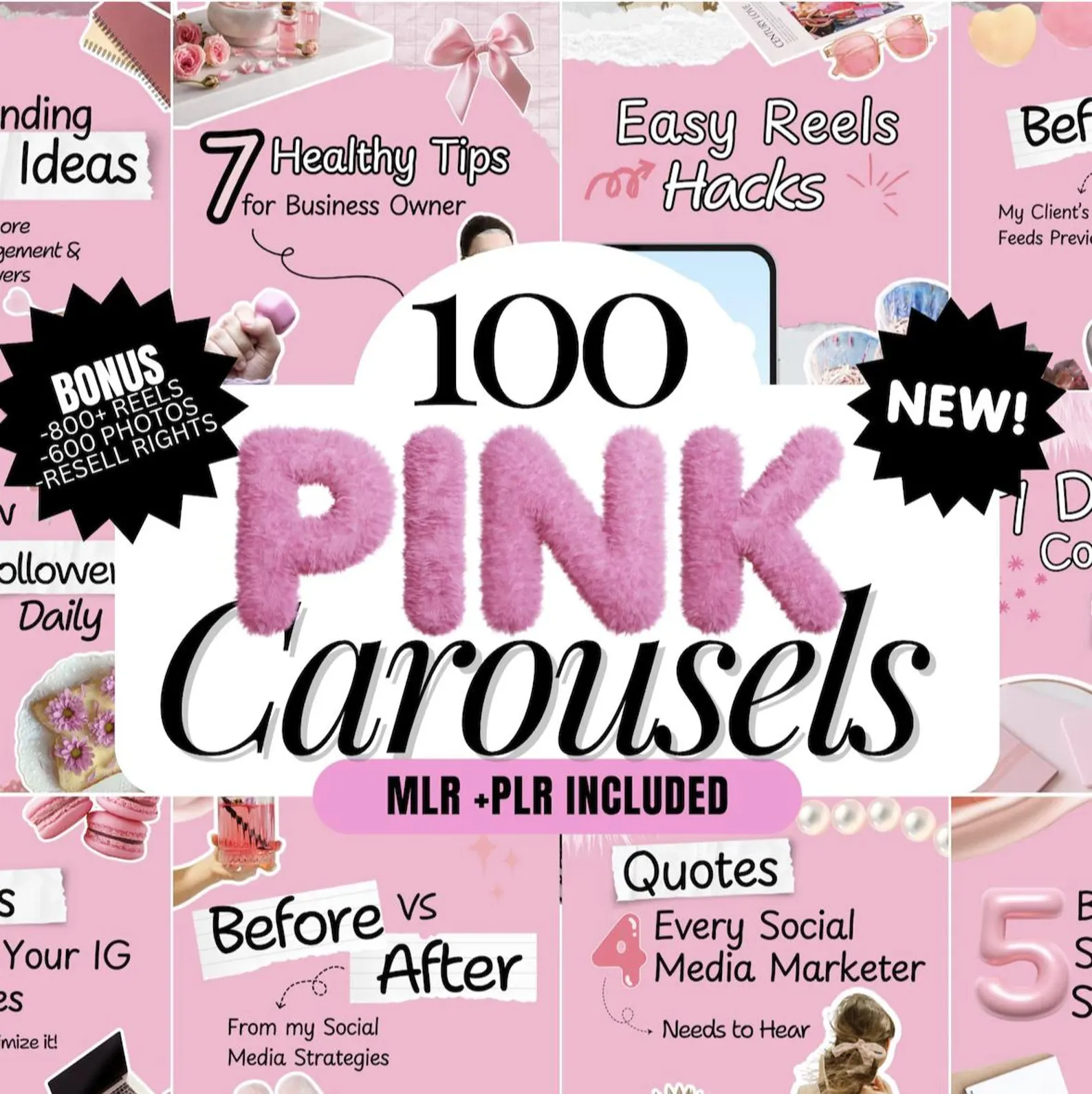 100 Aesthetic Pink Instagram Carousel Templates | Editable Canva PLR MRR - Image 4
