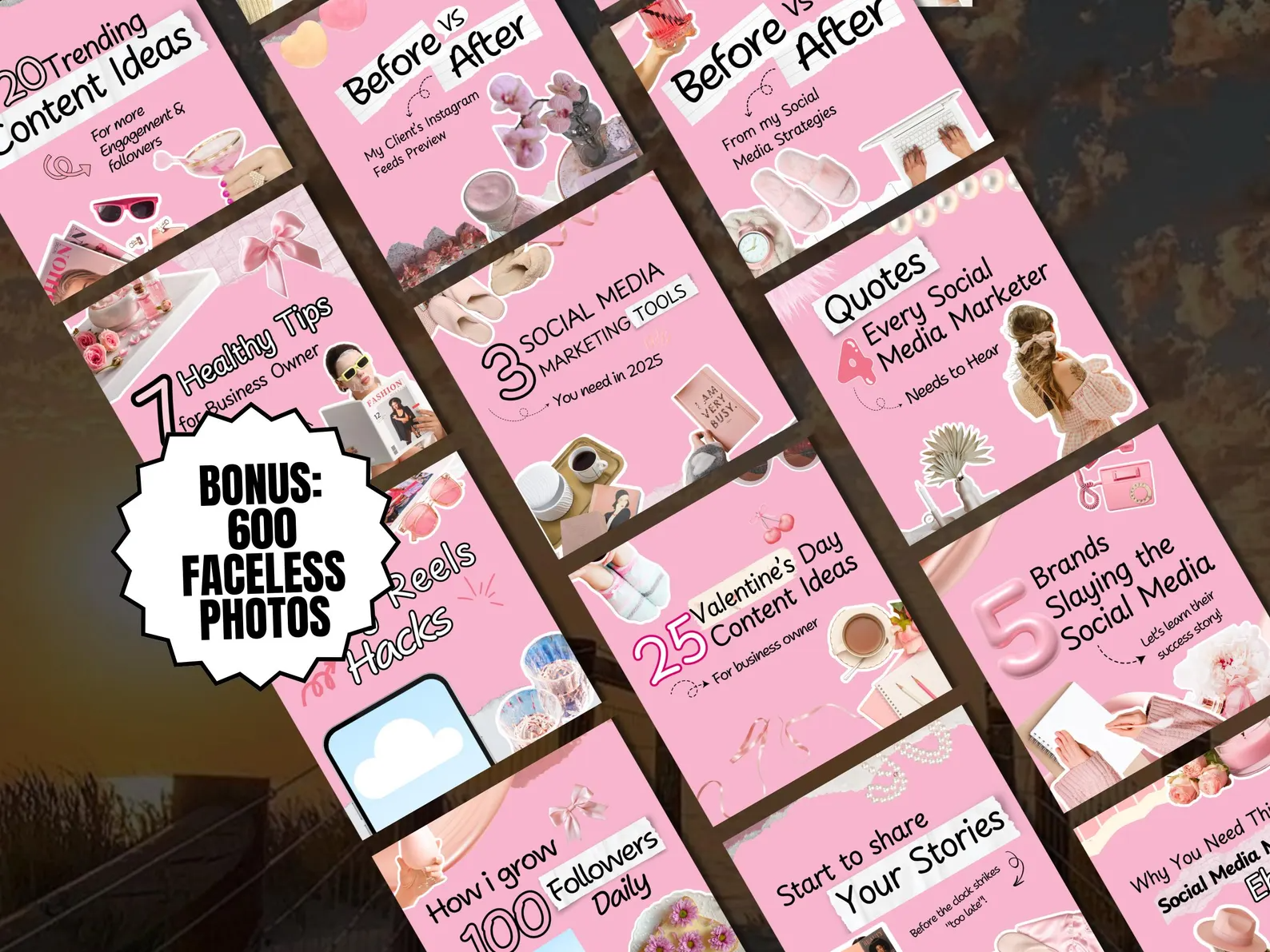 100 Aesthetic Pink Instagram Carousel Templates | Editable Canva PLR MRR - Image 6